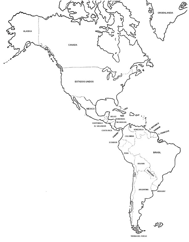 Mapa de América para dibujar con nombres